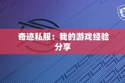 奇迹私服：我的游戏经验分享