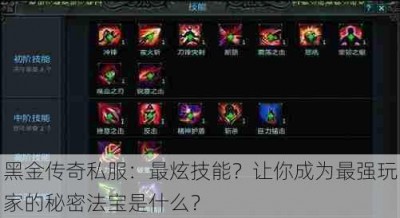 黑金传奇私服：最炫技能？让你成为最强玩家的秘密法宝是什么？